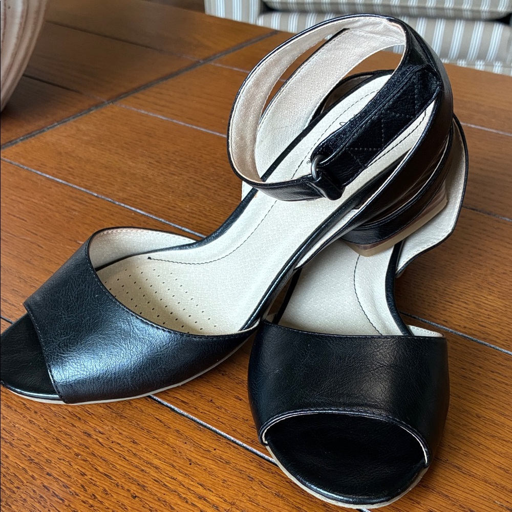 Women's Black Ankle-Strap Block Heel Sandals